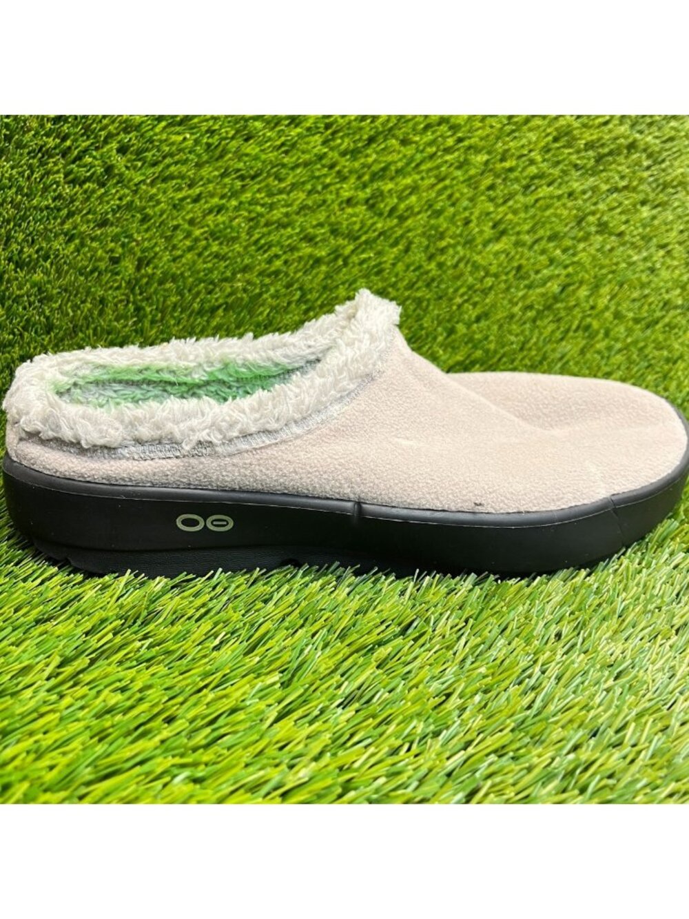 OOFOS OOcoozie Mens Size 11 Beige Black Casual Slip On Recovery Mules Shoes